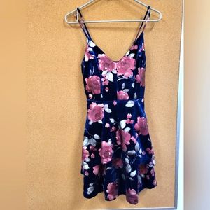 Navy velvet floral mini dress